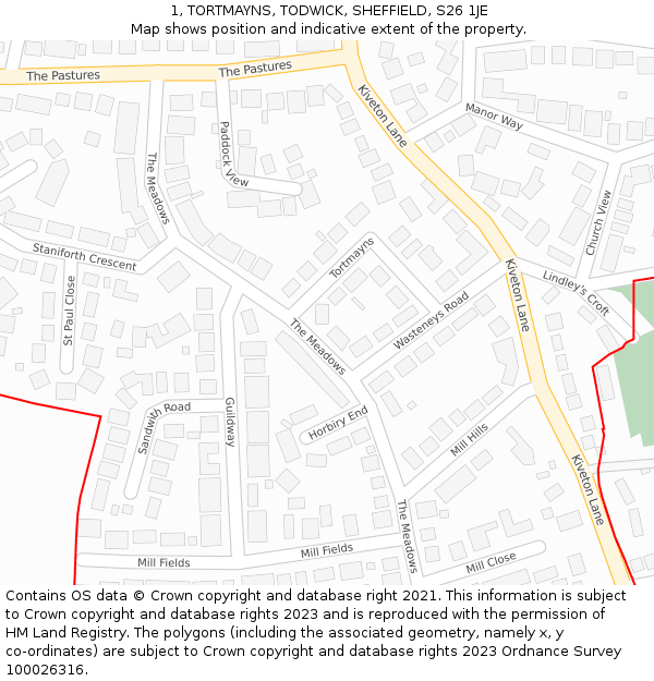 1, TORTMAYNS, TODWICK, SHEFFIELD, S26 1JE: Location map and indicative extent of plot