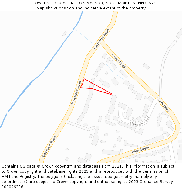 1, TOWCESTER ROAD, MILTON MALSOR, NORTHAMPTON, NN7 3AP: Location map and indicative extent of plot