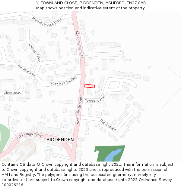 1, TOWNLAND CLOSE, BIDDENDEN, ASHFORD, TN27 8AR: Location map and indicative extent of plot