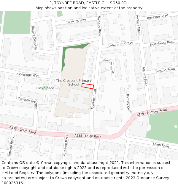 1, TOYNBEE ROAD, EASTLEIGH, SO50 9DH: Location map and indicative extent of plot