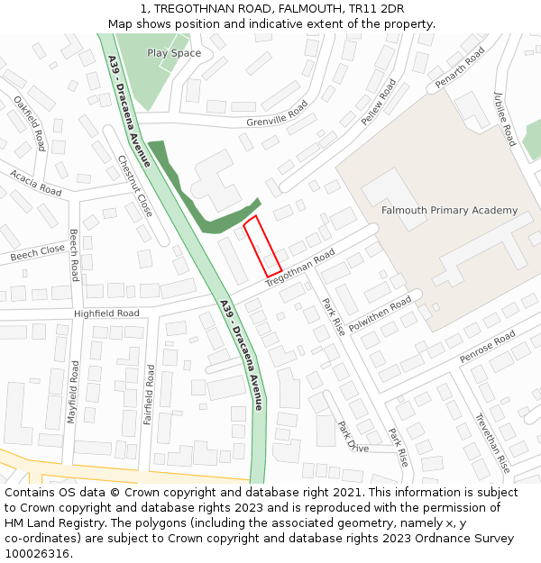 1, TREGOTHNAN ROAD, FALMOUTH, TR11 2DR: Location map and indicative extent of plot