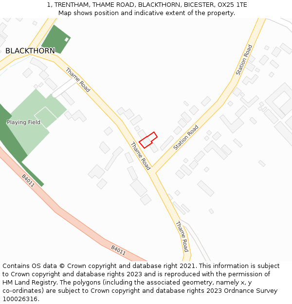 1, TRENTHAM, THAME ROAD, BLACKTHORN, BICESTER, OX25 1TE: Location map and indicative extent of plot