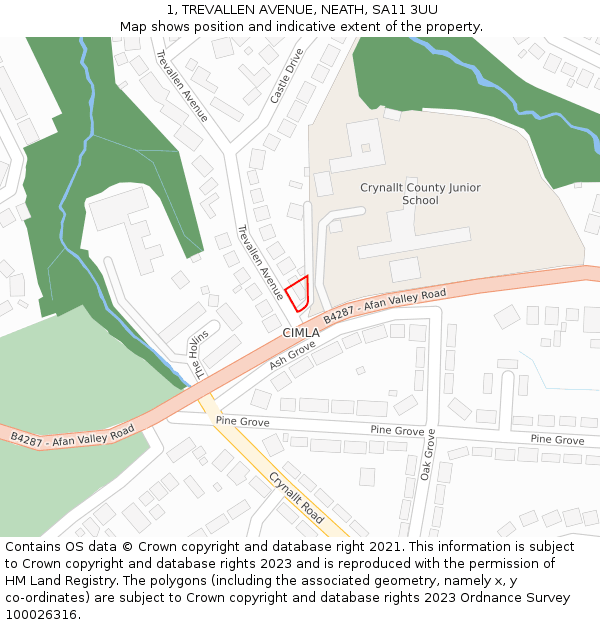 1, TREVALLEN AVENUE, NEATH, SA11 3UU: Location map and indicative extent of plot