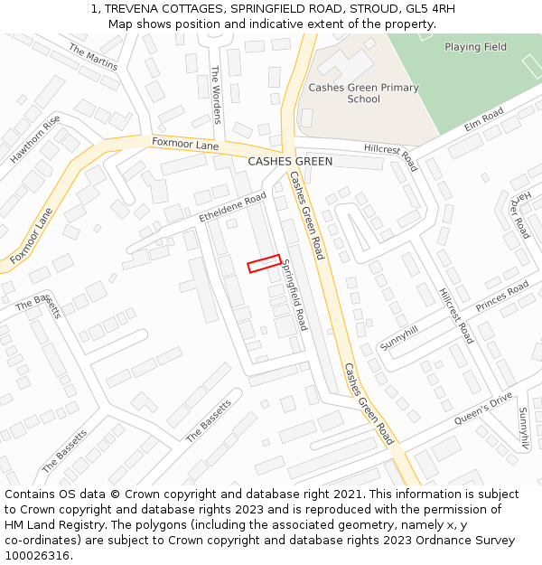 1, TREVENA COTTAGES, SPRINGFIELD ROAD, STROUD, GL5 4RH: Location map and indicative extent of plot