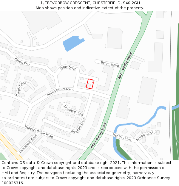 1, TREVORROW CRESCENT, CHESTERFIELD, S40 2GH: Location map and indicative extent of plot