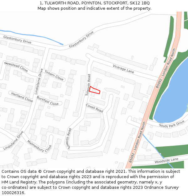 1, TULWORTH ROAD, POYNTON, STOCKPORT, SK12 1BQ: Location map and indicative extent of plot