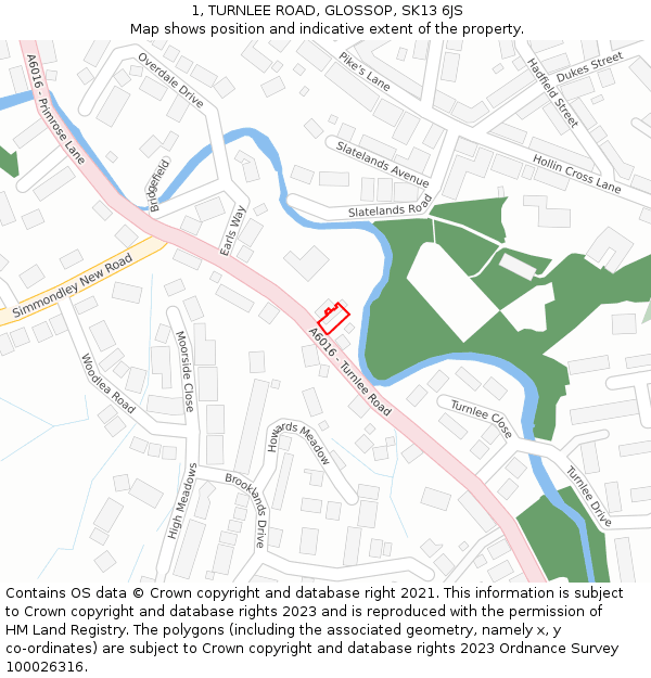 1, TURNLEE ROAD, GLOSSOP, SK13 6JS: Location map and indicative extent of plot