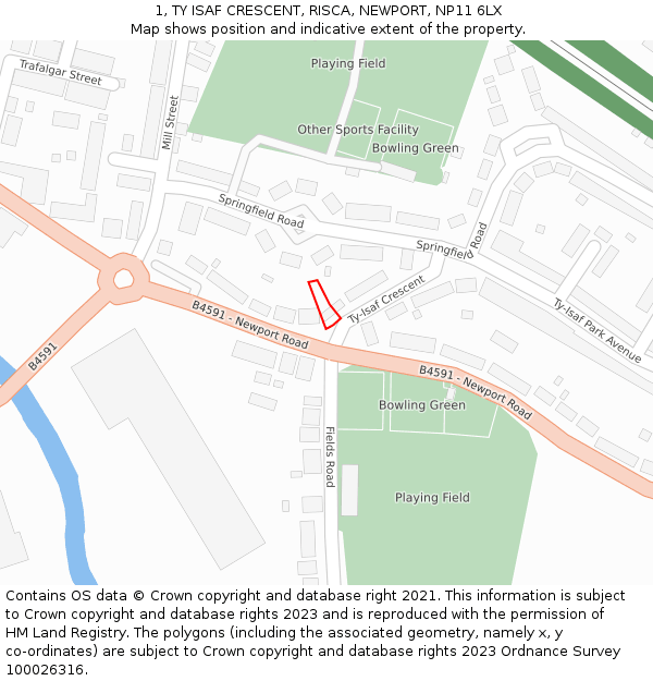 1, TY ISAF CRESCENT, RISCA, NEWPORT, NP11 6LX: Location map and indicative extent of plot
