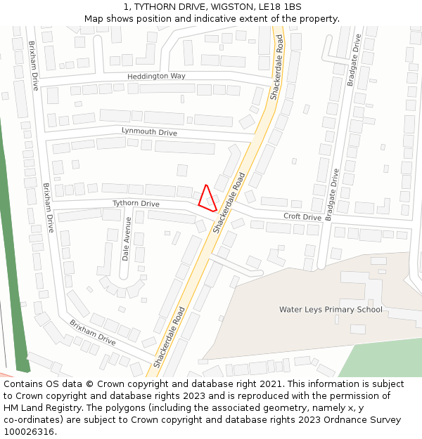 1, TYTHORN DRIVE, WIGSTON, LE18 1BS: Location map and indicative extent of plot