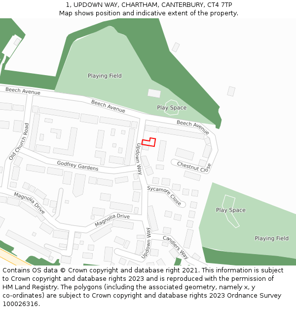 1, UPDOWN WAY, CHARTHAM, CANTERBURY, CT4 7TP: Location map and indicative extent of plot