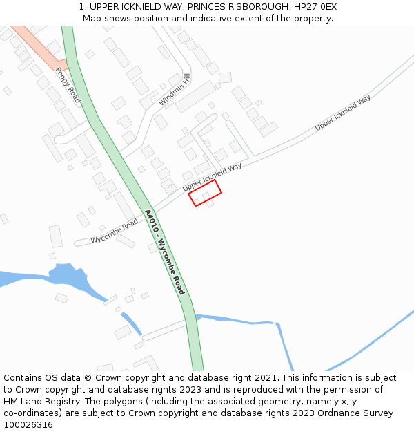 1, UPPER ICKNIELD WAY, PRINCES RISBOROUGH, HP27 0EX: Location map and indicative extent of plot
