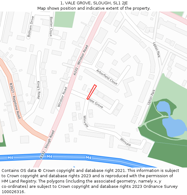 1, VALE GROVE, SLOUGH, SL1 2JE: Location map and indicative extent of plot