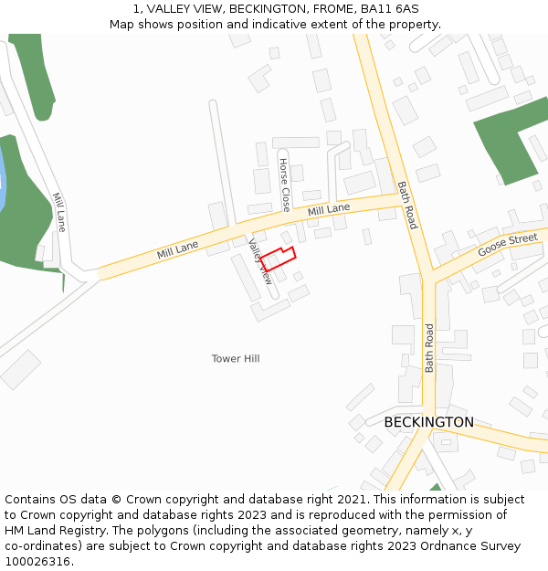 1, VALLEY VIEW, BECKINGTON, FROME, BA11 6AS: Location map and indicative extent of plot