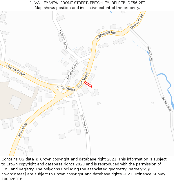 1, VALLEY VIEW, FRONT STREET, FRITCHLEY, BELPER, DE56 2FT: Location map and indicative extent of plot