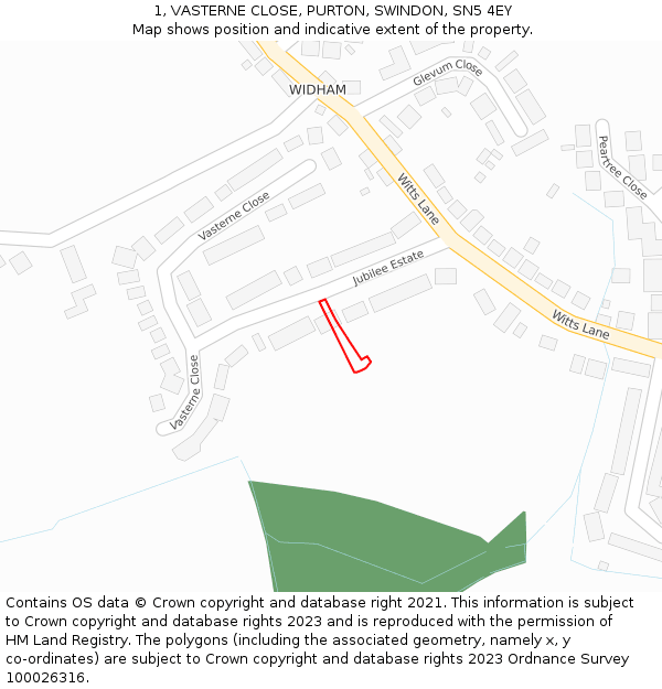 1, VASTERNE CLOSE, PURTON, SWINDON, SN5 4EY: Location map and indicative extent of plot