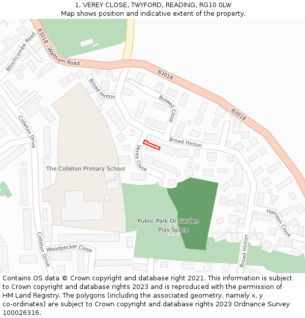 1, VEREY CLOSE, TWYFORD, READING, RG10 0LW: Location map and indicative extent of plot