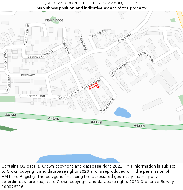 1, VERITAS GROVE, LEIGHTON BUZZARD, LU7 9SG: Location map and indicative extent of plot