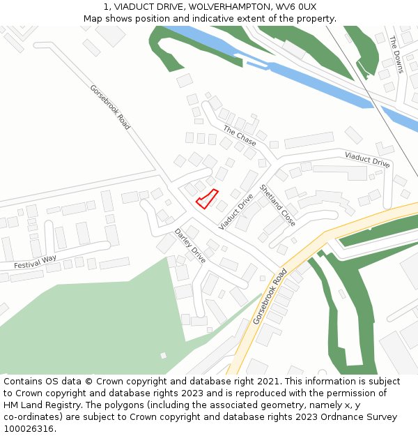 1, VIADUCT DRIVE, WOLVERHAMPTON, WV6 0UX: Location map and indicative extent of plot