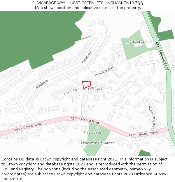 1, VICARAGE WAY, HURST GREEN, ETCHINGHAM, TN19 7QQ: Location map and indicative extent of plot