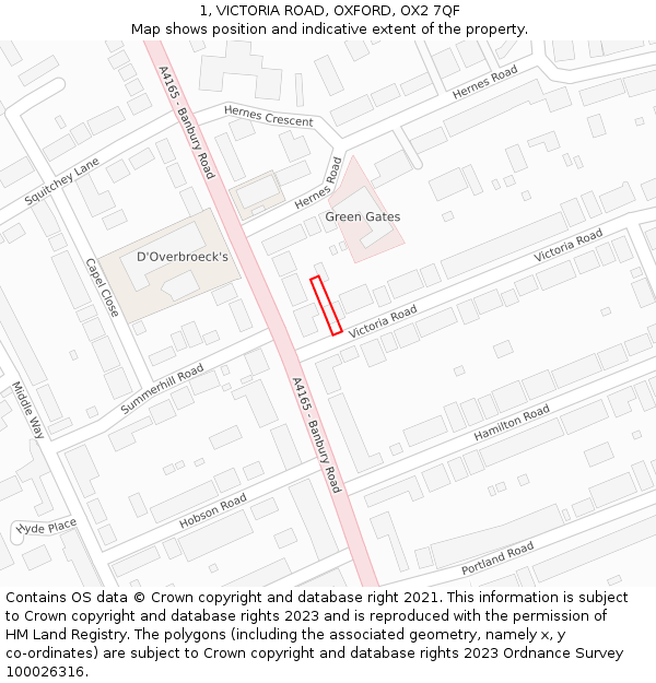 1, VICTORIA ROAD, OXFORD, OX2 7QF: Location map and indicative extent of plot