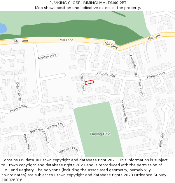 1, VIKING CLOSE, IMMINGHAM, DN40 2RT: Location map and indicative extent of plot