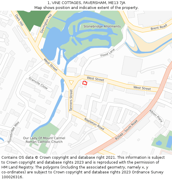 1, VINE COTTAGES, FAVERSHAM, ME13 7JA: Location map and indicative extent of plot