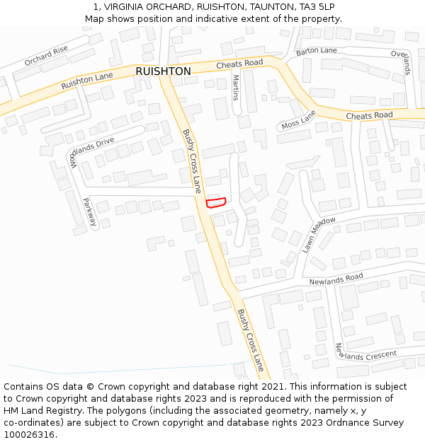 1, VIRGINIA ORCHARD, RUISHTON, TAUNTON, TA3 5LP: Location map and indicative extent of plot