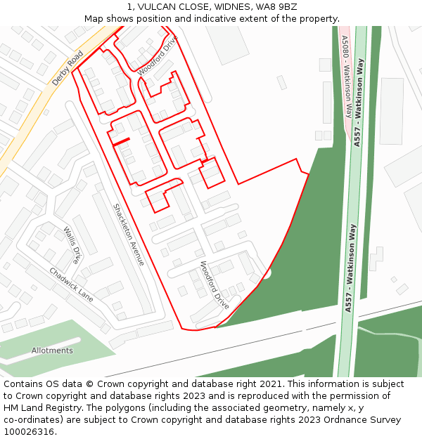 1, VULCAN CLOSE, WIDNES, WA8 9BZ: Location map and indicative extent of plot