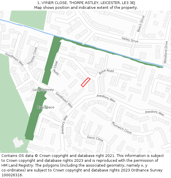 1, VYNER CLOSE, THORPE ASTLEY, LEICESTER, LE3 3EJ: Location map and indicative extent of plot