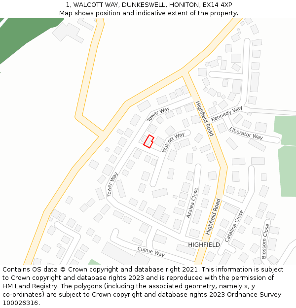 1, WALCOTT WAY, DUNKESWELL, HONITON, EX14 4XP: Location map and indicative extent of plot