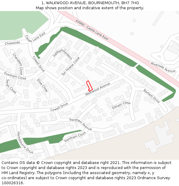 1, WALKWOOD AVENUE, BOURNEMOUTH, BH7 7HG: Location map and indicative extent of plot