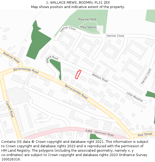 1, WALLACE MEWS, BODMIN, PL31 2EX: Location map and indicative extent of plot