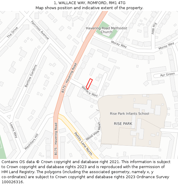 1, WALLACE WAY, ROMFORD, RM1 4TG: Location map and indicative extent of plot