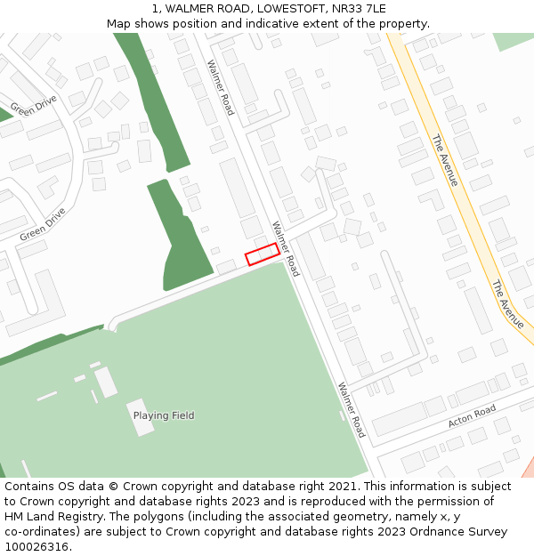 1, WALMER ROAD, LOWESTOFT, NR33 7LE: Location map and indicative extent of plot