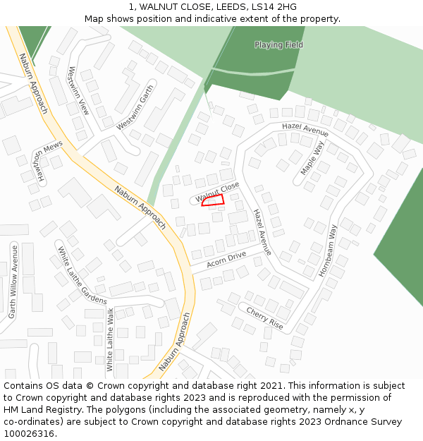1, WALNUT CLOSE, LEEDS, LS14 2HG: Location map and indicative extent of plot