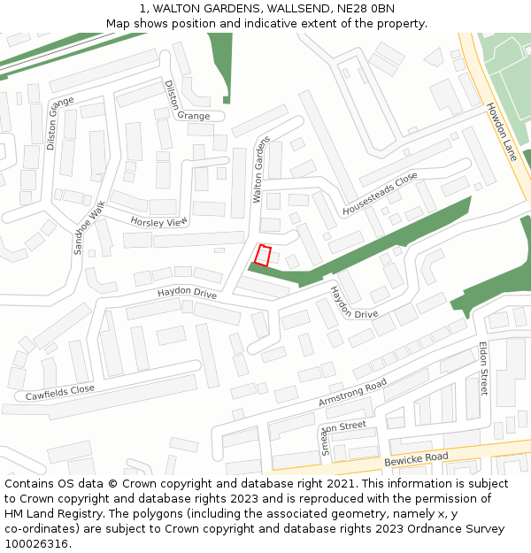 1, WALTON GARDENS, WALLSEND, NE28 0BN: Location map and indicative extent of plot