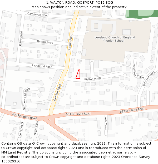 1, WALTON ROAD, GOSPORT, PO12 3QG: Location map and indicative extent of plot