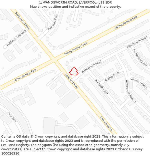 1, WANDSWORTH ROAD, LIVERPOOL, L11 1DR: Location map and indicative extent of plot