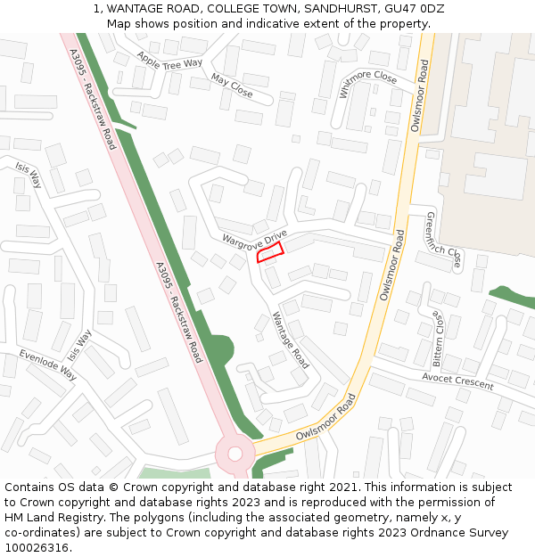 1, WANTAGE ROAD, COLLEGE TOWN, SANDHURST, GU47 0DZ: Location map and indicative extent of plot