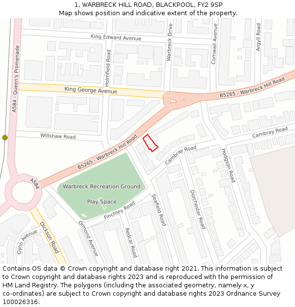 1, WARBRECK HILL ROAD, BLACKPOOL, FY2 9SP: Location map and indicative extent of plot