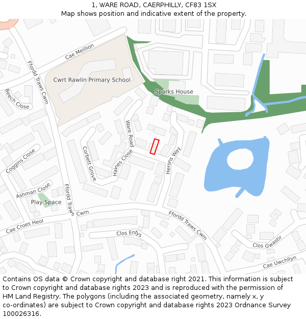 1, WARE ROAD, CAERPHILLY, CF83 1SX: Location map and indicative extent of plot