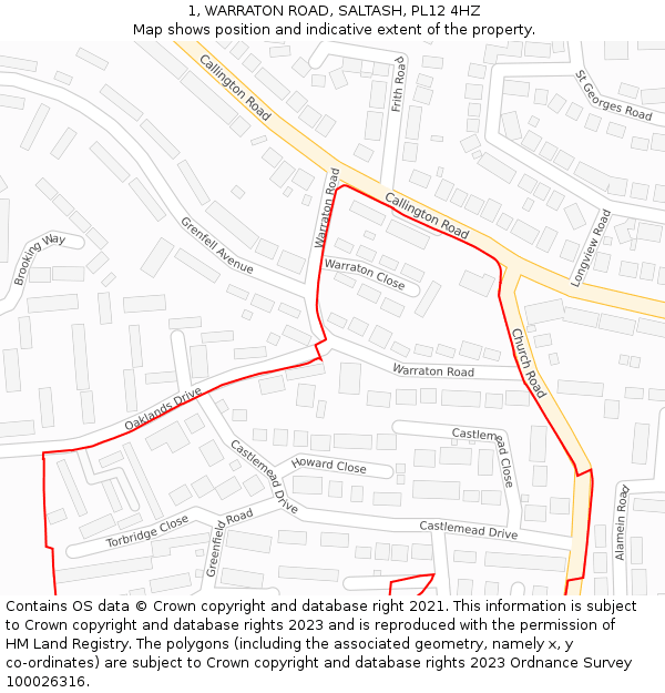 1, WARRATON ROAD, SALTASH, PL12 4HZ: Location map and indicative extent of plot