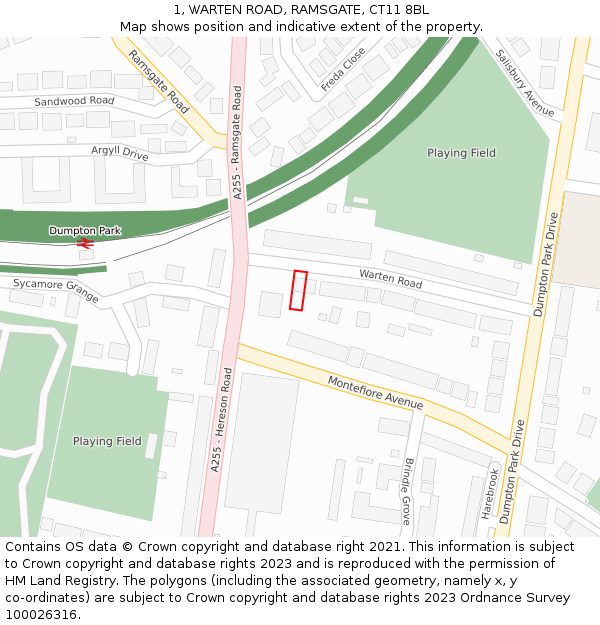 1, WARTEN ROAD, RAMSGATE, CT11 8BL: Location map and indicative extent of plot