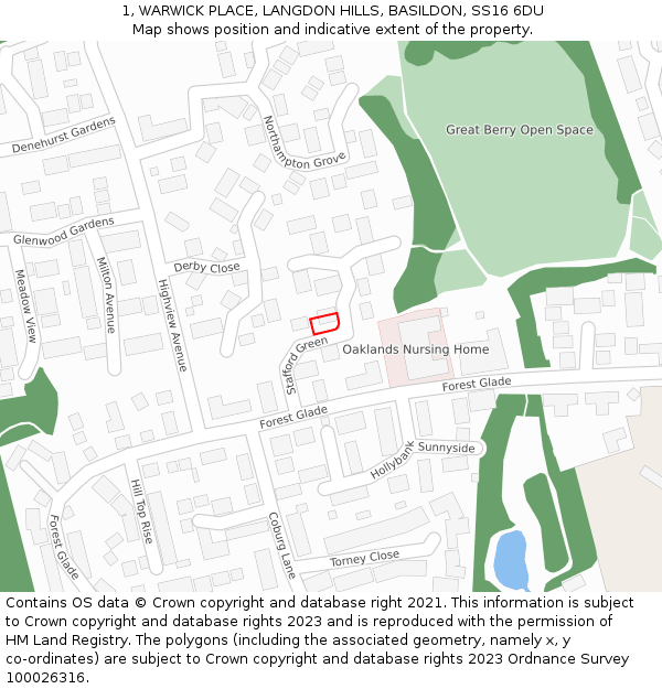 1, WARWICK PLACE, LANGDON HILLS, BASILDON, SS16 6DU: Location map and indicative extent of plot