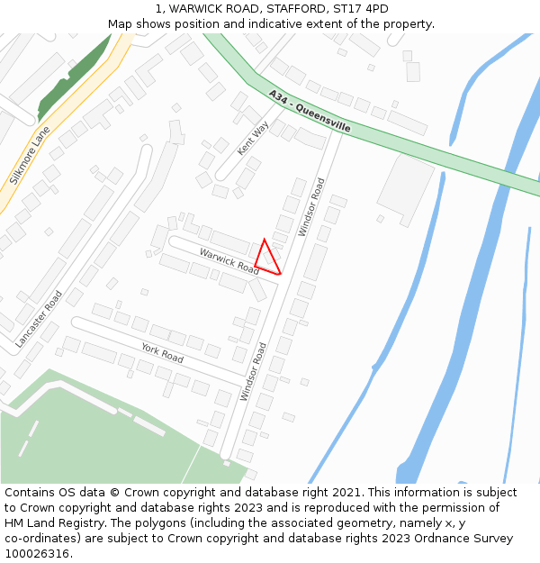 1, WARWICK ROAD, STAFFORD, ST17 4PD: Location map and indicative extent of plot