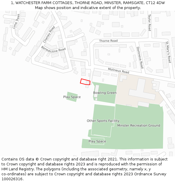 1, WATCHESTER FARM COTTAGES, THORNE ROAD, MINSTER, RAMSGATE, CT12 4DW: Location map and indicative extent of plot