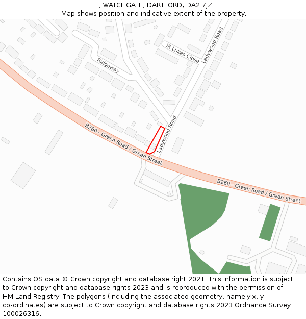 1, WATCHGATE, DARTFORD, DA2 7JZ: Location map and indicative extent of plot