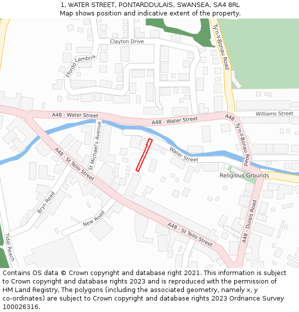 1, WATER STREET, PONTARDDULAIS, SWANSEA, SA4 8RL: Location map and indicative extent of plot