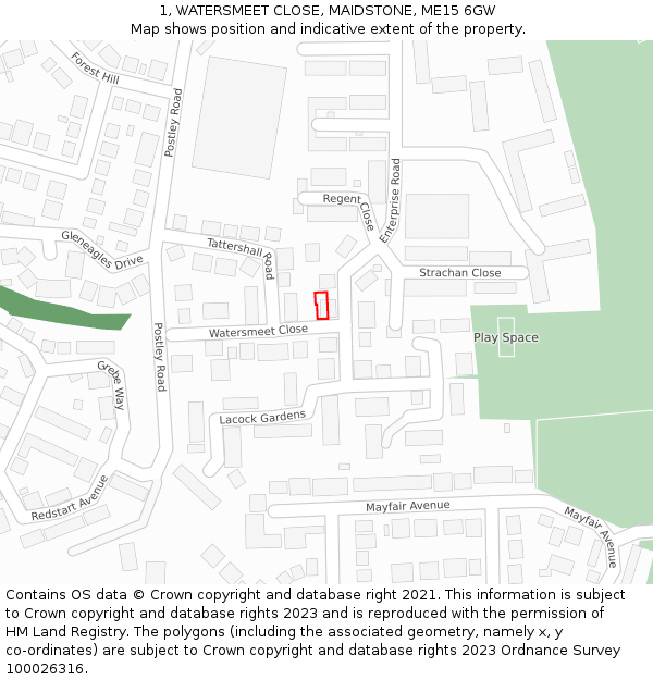 1, WATERSMEET CLOSE, MAIDSTONE, ME15 6GW: Location map and indicative extent of plot