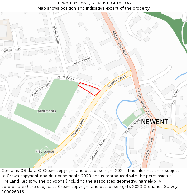 1, WATERY LANE, NEWENT, GL18 1QA: Location map and indicative extent of plot